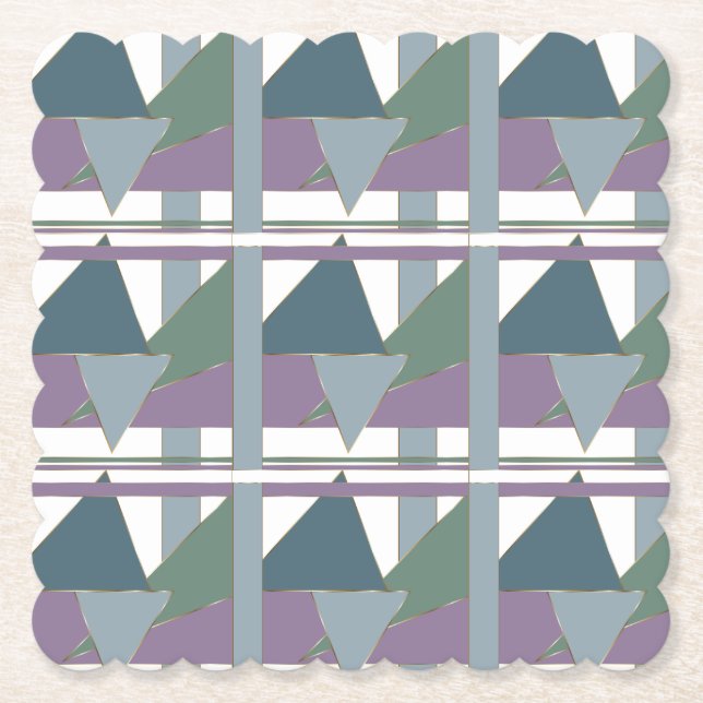 Geometric Triangle Pattern  Blue Violet Green Paper Coaster (Front)