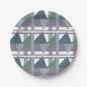 Geometric Triangle Pattern Blue Violet Green Paper Plates