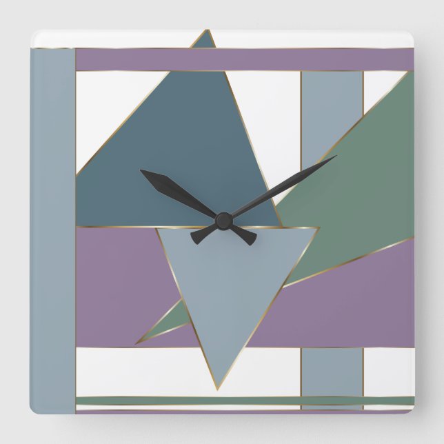 Geometric Triangle Pattern  Blue Violet Green Square Wall Clock (Front)