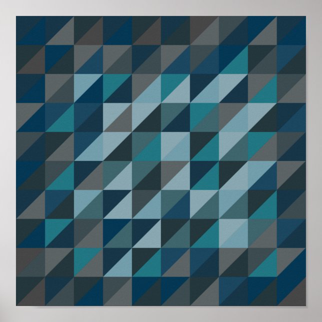 Geometric Triangle Pattern in Blue and Gray Poster (Front)