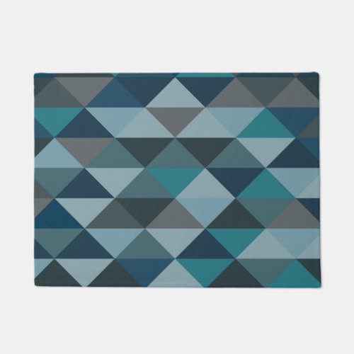 Geometric Triangle Pattern in Blue and Grey Doormat