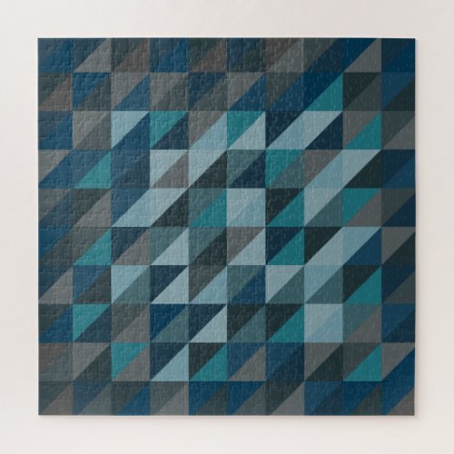 Geometric Triangle Pattern in Blue and Grey Jigsaw Puzzle