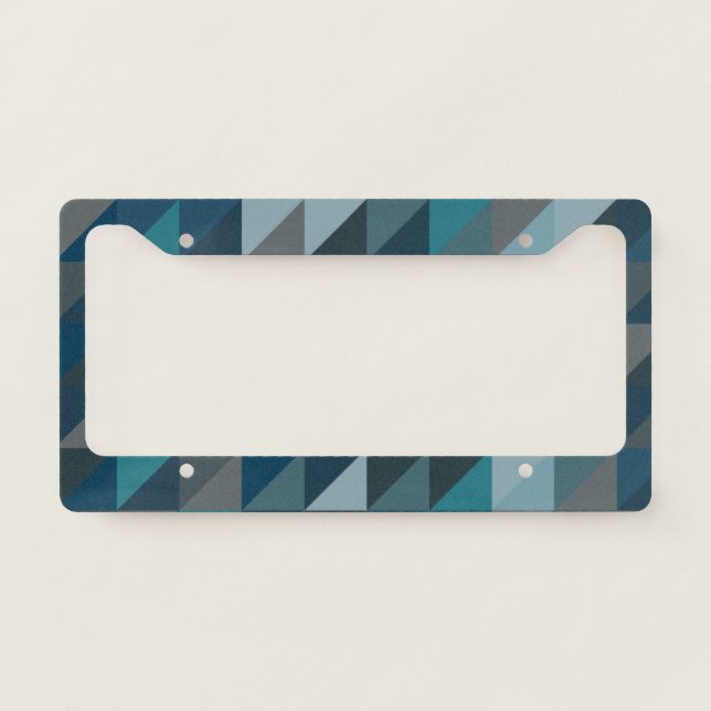 Geometric Triangle Pattern in Blue and Grey  License Plate Frame (Front)