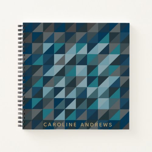 Geometric Triangle Pattern in Blue and Grey Name Notebook