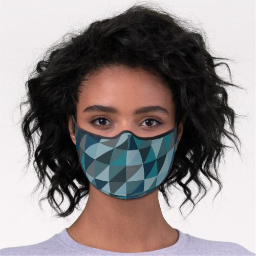 Geometric Triangle Pattern in Blue and Grey Premium Face Mask