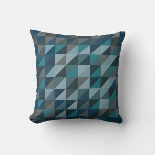 Geometric Triangle Pattern in Blue and Grey Throw Pillow