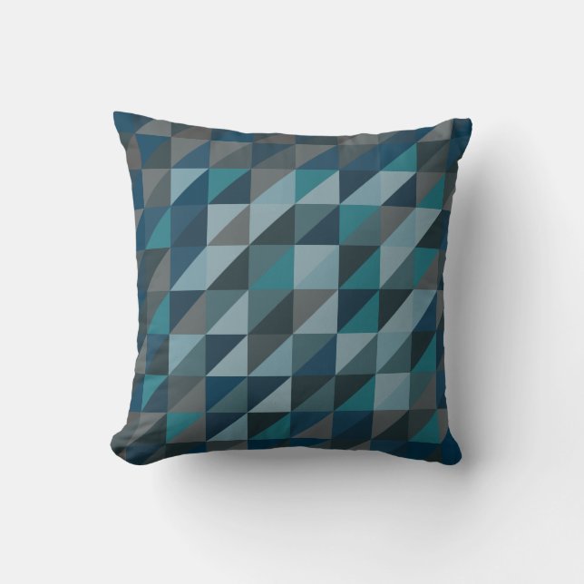 Geometric Triangle Pattern in Blue and Grey Throw Pillow (Front)