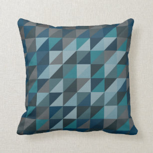 Geometric Triangle Pattern in Blue and Grey Throw Pillow