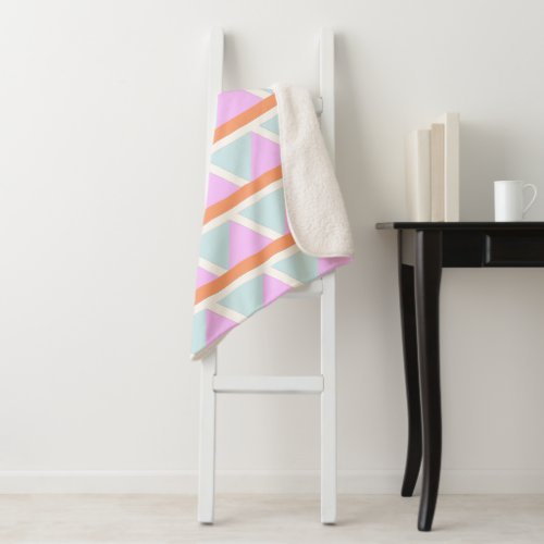 Geometric Triangle Pattern in Pastel Aqua and Pink Sherpa Blanket