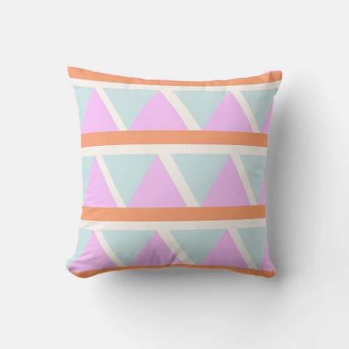 Geometric Triangle Pattern in Pastel Aqua and Pink Throw Pillow