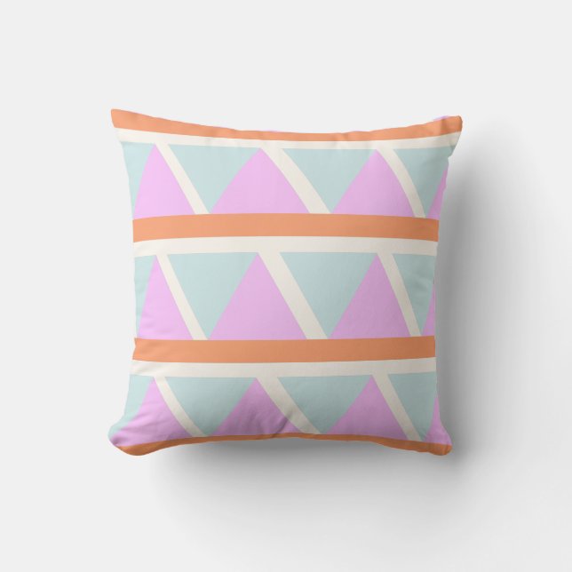 Geometric Triangle Pattern in Pastel Aqua and Pink Throw Pillow (Front)