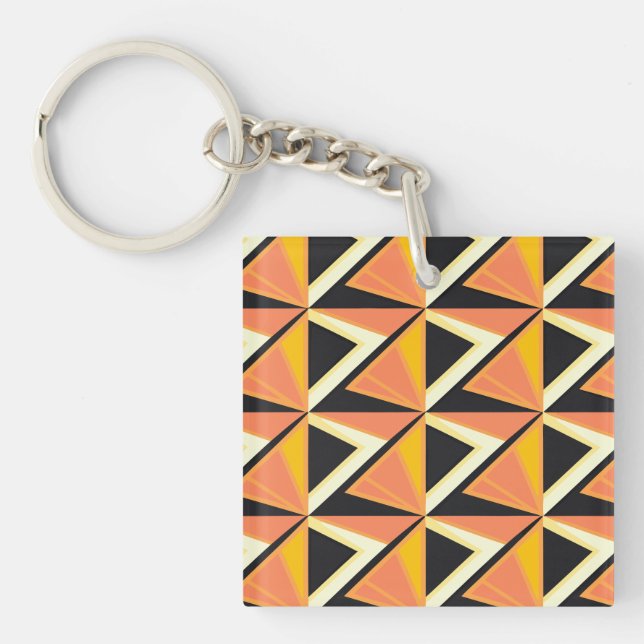 Geometric Triangle Pattern in Warm Tones Keychain (Front)