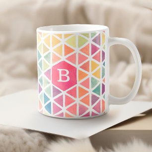 Geometric Triangle Pattern Monogram Watercolor Coffee Mug
