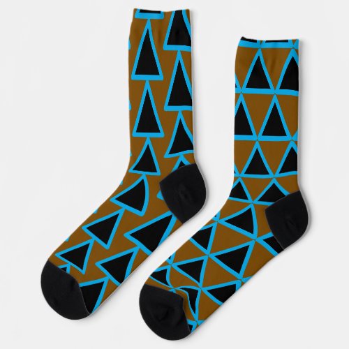 Geometric Triangle Pattern Socks-teal Blue,Brown Socks