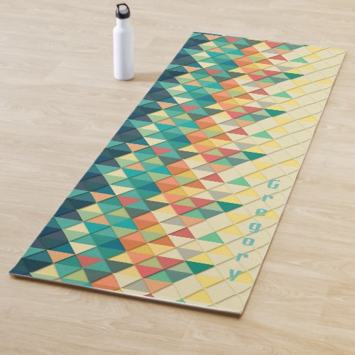 Geometric Triangle Patterned Monogram Teal Orange  Yoga Mat