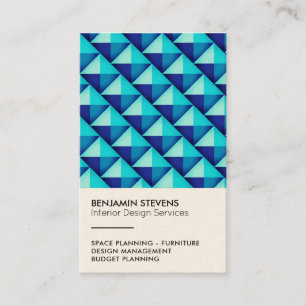 Geometric triangle pyramid pattern blue business card