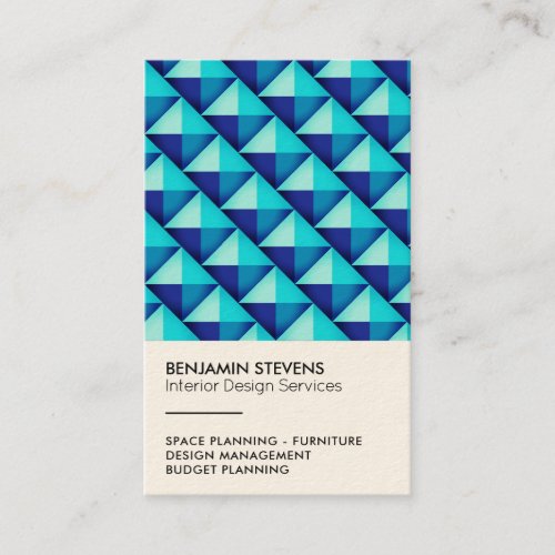Geometric triangle pyramid pattern blue business card