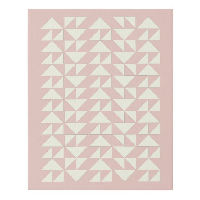 Geometric Triangle Shapes Pattern Blush and White Faux Canvas Print (Front)