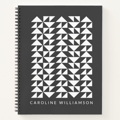 Geometric Triangle Shapes Pattern in Black Notebook