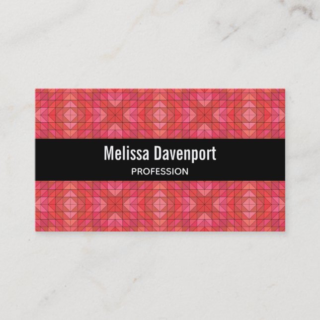 Geometric Triangles and Diamonds In Red And Pink Business Card (Front)