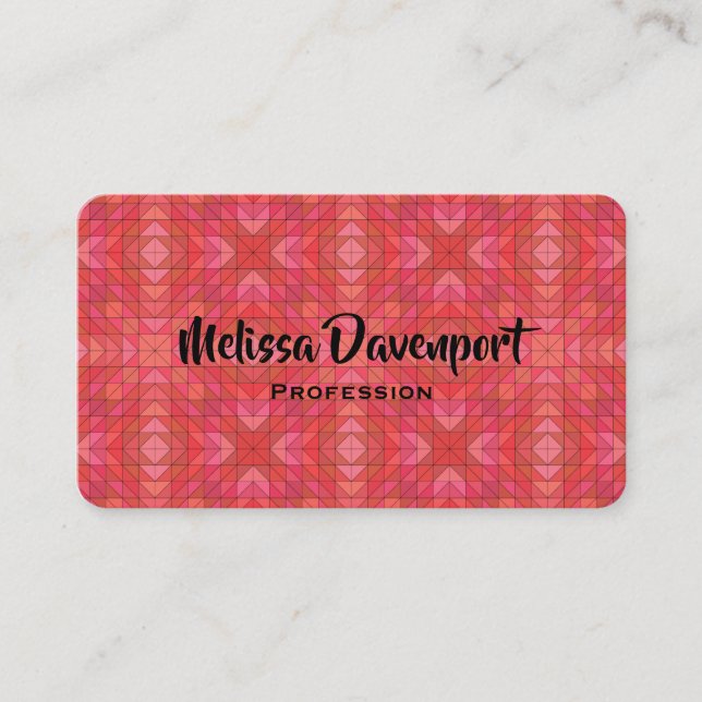Geometric Triangles and Diamonds In Red And Pink Business Card (Front)