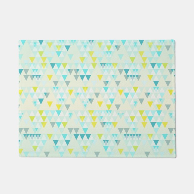 Geometric Triangles Aqua Blue White Yellow Pattern Doormat (Front)