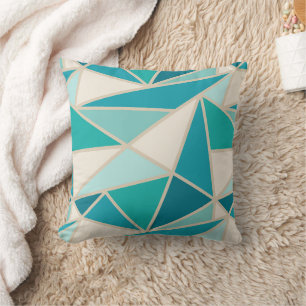 Geometric Triangles, Coastal Turquoise Lagoon Blue Throw Pillow