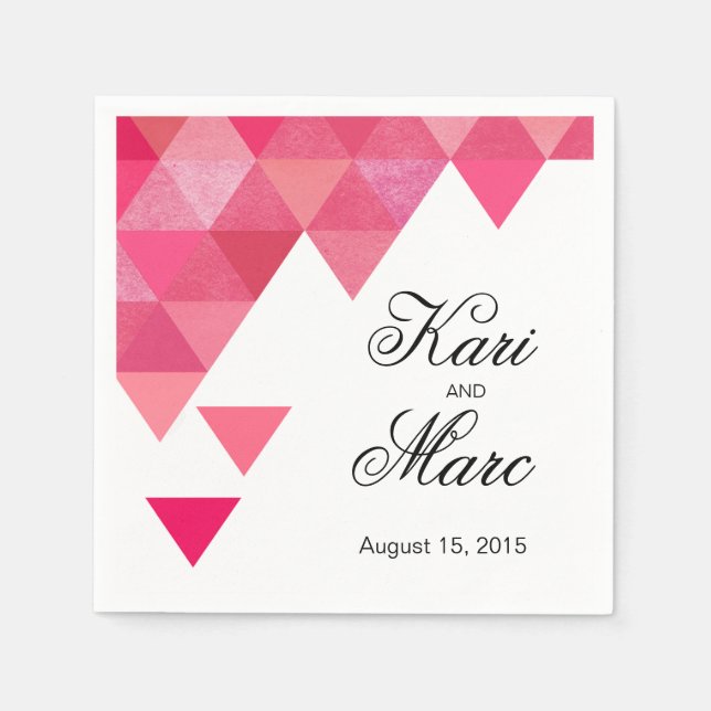 Geometric Triangles Cocktail Party | fuschia Paper Napkins (Front)