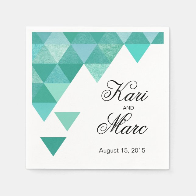 Geometric Triangles Cocktail Party | teal Paper Napkins (Front)
