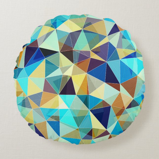 Geometric Triangles: Colorful Abstract Pattern Round Pillow (Front)