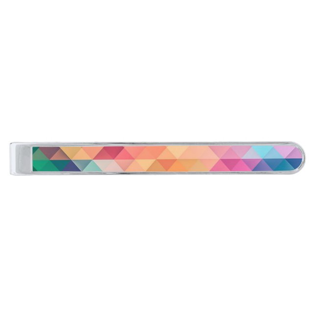 Geometric Triangles Colorful Gradient Silver Finish Tie Bar (Front)