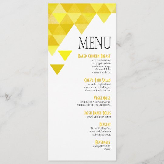 Geometric Triangles Dinner Menu yellow gold