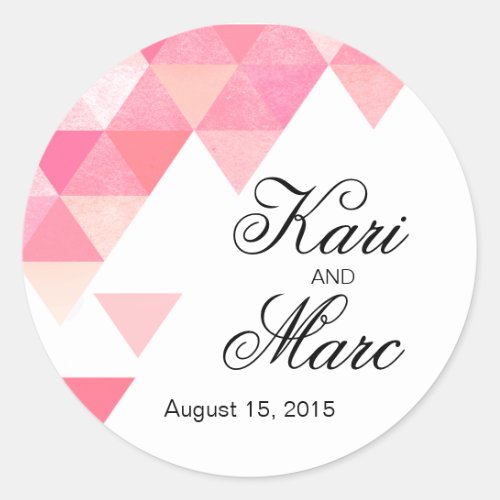 Geometric Triangles Favor Decal  peony pink mauve Classic Round Sticker