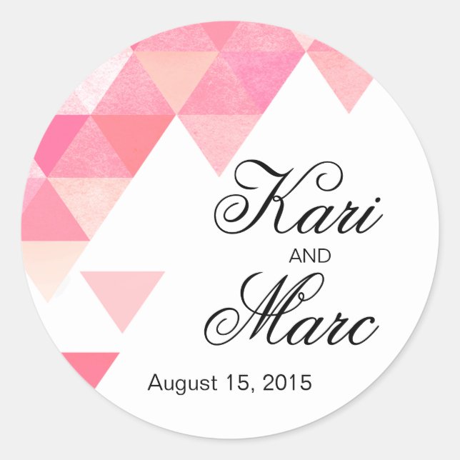 Geometric Triangles Favor Decal | peony pink mauve Classic Round Sticker (Front)