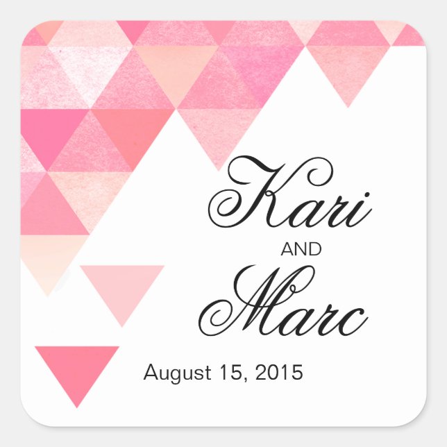 Geometric Triangles Favor Decal | peony pink mauve Square Sticker (Front)