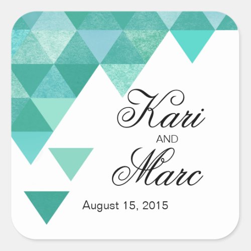 Geometric Triangles Favor Decal  teal turquoise Square Sticker