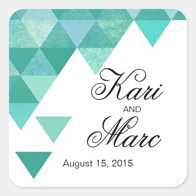 Geometric Triangles Favor Decal | teal turquoise Square Sticker (Front)