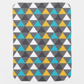 Geometric Triangles Gray Blue Yellow Pattern Receiving Blanket by VintageDesignsShop at Zazzle