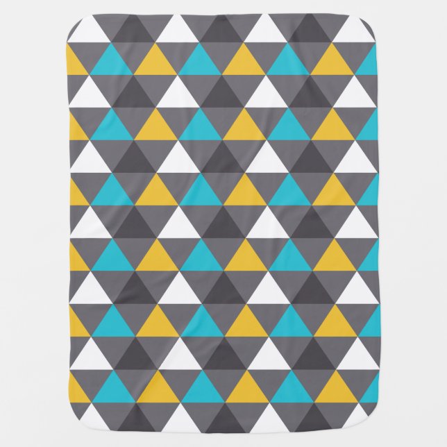 Geometric Triangles Gray Blue Yellow Pattern Receiving Blanket (Front)
