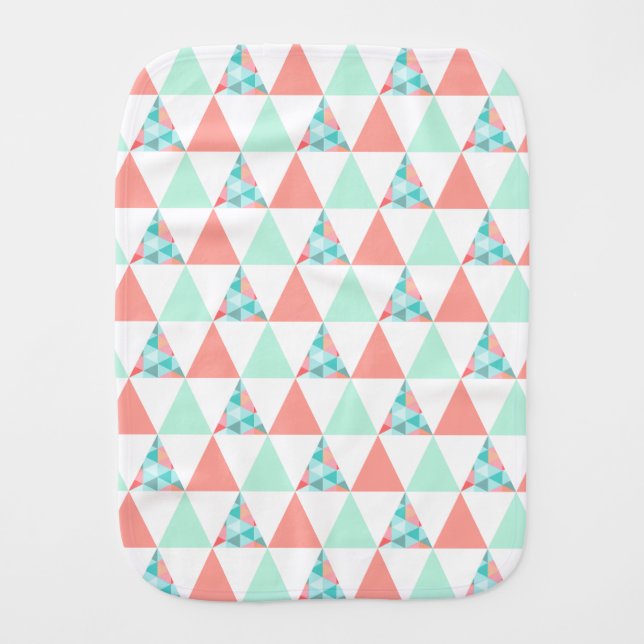 Geometric Triangles Mint Green Coral Pink Pattern Burp Cloth (Front)