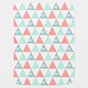 Geometric Triangles Mint Green Coral Pink Pattern Swaddle Blanket