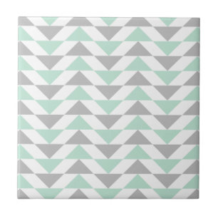 Geometric Triangles Mint Green Gray White Pattern Ceramic Tile