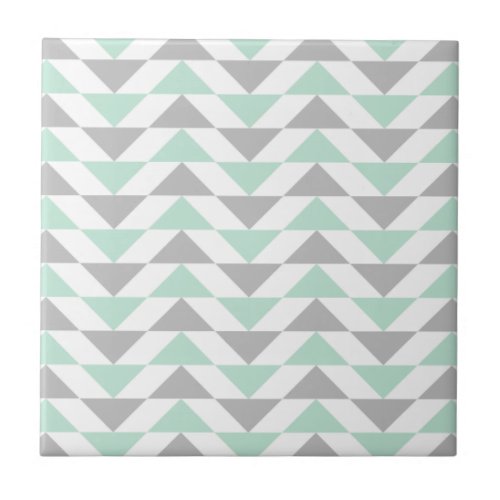 Geometric Triangles Mint Green Gray White Pattern Ceramic Tile