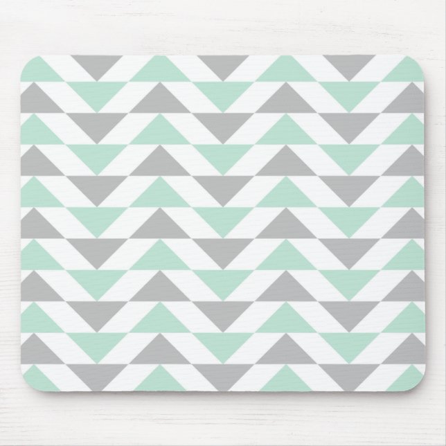 Geometric Triangles Mint Green Gray White Pattern Mouse Pad (Front)