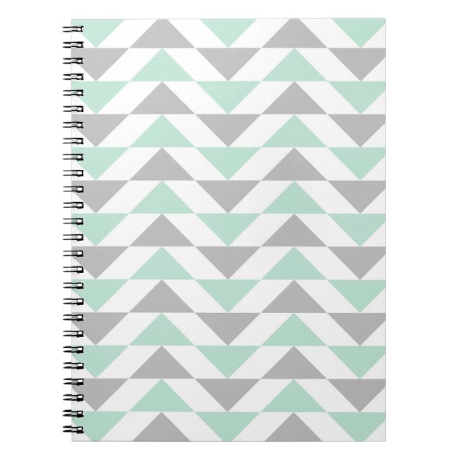 Geometric Triangles Mint Green Gray White Pattern Notebook (Front)