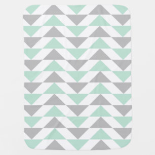 Geometric Triangles Mint Green Gray White Pattern Stroller Blanket