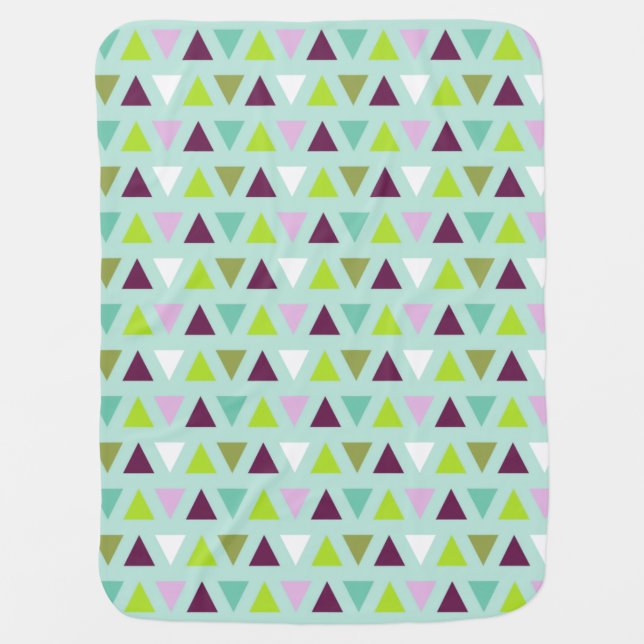 Geometric Triangles Mint Green Purple Pattern Stroller Blanket (Front)
