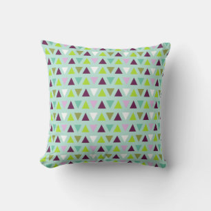 Geometric Triangles Mint Green Purple Pattern Throw Pillow
