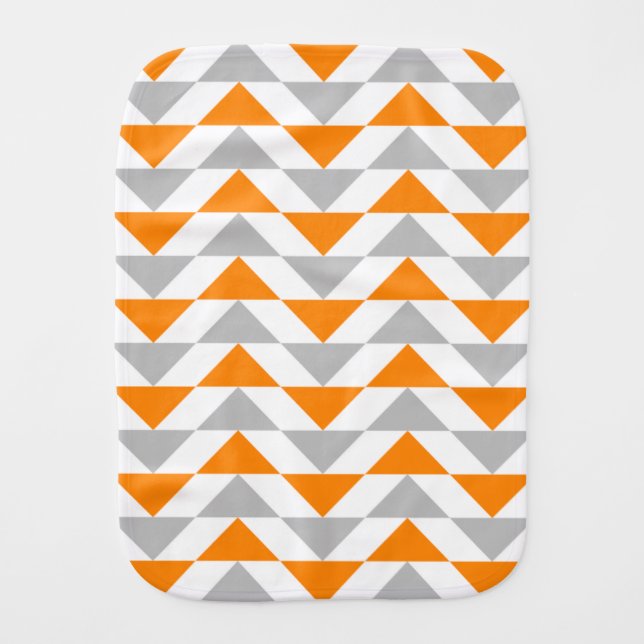 Geometric Triangles Orange Gray White Pattern Baby Burp Cloth (Front)