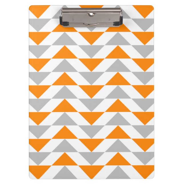 Geometric Triangles Orange Gray White Pattern Clipboard (Front)